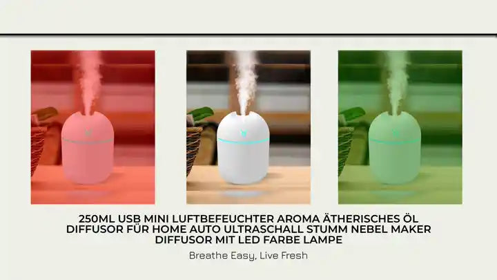 250ML USB Mini Luftbefeuchter Aroma &Auml;therisches &Ouml;l Diffusor F&uuml;r Home Auto Ultraschall Stumm Nebel Maker Diffusor mit LED farbe Lampe by@Outfy